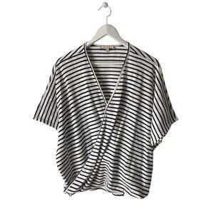 Anthropologie Eri+Ali Navy Joceline Striped Faux Wrap Top Size Small